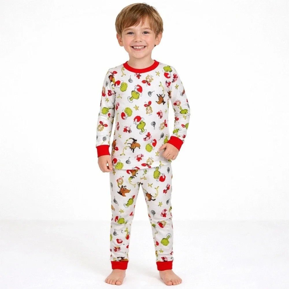 Carters The Grinch Christmas‎ Pajama Set Kids Size 10 White Cotton Holiday PJs